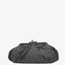 Pochette Chanel en Cuir Métallique Noir Craquelé avec Fermoir Cadre