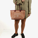 Chanel Pink Canvas Deauville Shopping Tote Bag