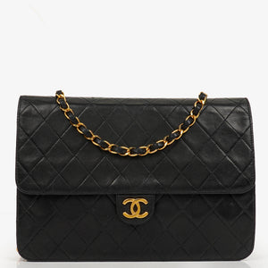 Chanel Classic Black Quilted Lambskin Single Flap Bag With 24K Gold-Plated Hardware