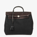 Hermes Herbag PM Vache Hunter Noir Toile 2 Way Backpack With Palladium Hardware