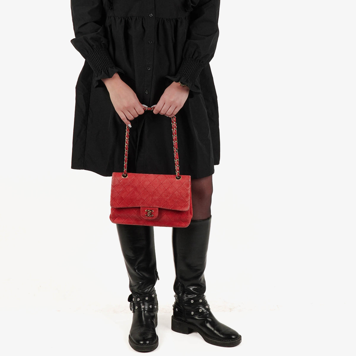 Chanel Vintage Classic Double Flap Bag in Quilted Red Lambskin with 24K Gold-Plated Hardware