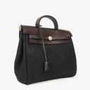 Hermes Herbag PM Vache Hunter Noir Toile 2 Way Backpack With Palladium Hardware