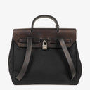 Hermes Herbag PM Vache Hunter Noir Toile 2 Way Backpack With Palladium Hardware