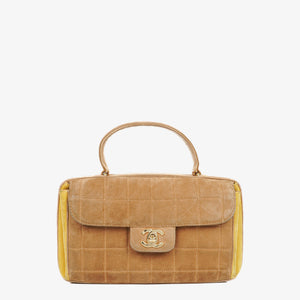 Chanel Chocolate Bar Yellow/Beige Suede Top Handle Flap Bag