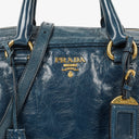 Prada Bauletto Vitello Denim Blue Shine Leather Bag