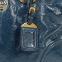 Prada Bauletto Vitello Denim Blue Shine Leather Bag