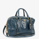 Prada Bauletto Vitello Denim Blue Shine Leather Bag