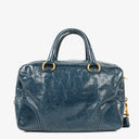 Prada Bauletto Vitello Denim Blue Shine Leather Bag