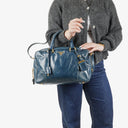 Prada Bauletto Vitello Denim Blue Shine Leather Bag