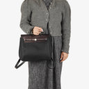 Hermes Herbag PM Vache Hunter Noir Toile 2 Way Backpack With Palladium Hardware