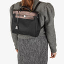Hermes Herbag PM Vache Hunter Noir Toile 2 Way Backpack With Palladium Hardware