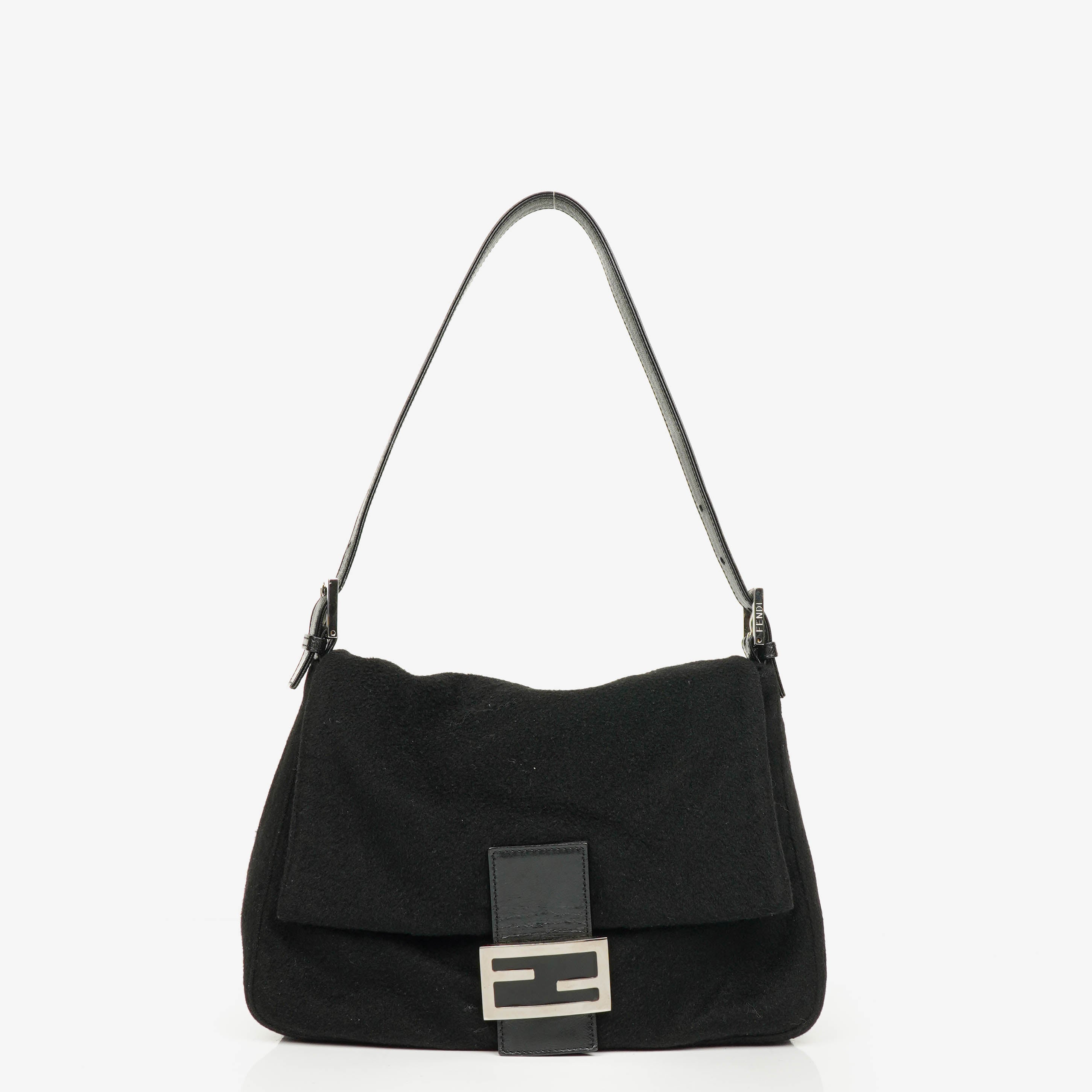 Sac Épaule Fendi Mamma Baguette en Laine Noire