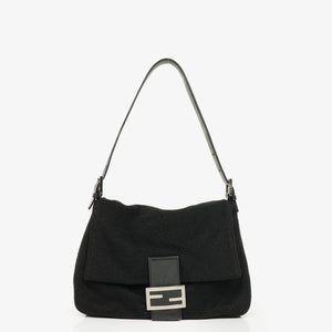 Fendi Mamma Baguette Black Wool Shoulder Bag