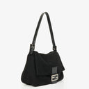 Fendi Mamma Baguette Black Wool Shoulder Bag