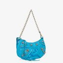 Borsetta Balenciaga Cyan in Vitello Extra Morbido con Effetto Coccodrillo e Cristalli Mini Le Cagole con Catena 