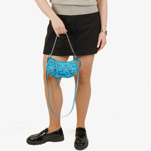 Sac Balenciaga Cyan Mini Le Cagole en Veau Extra Souple Embossé Croco avec Chaîne