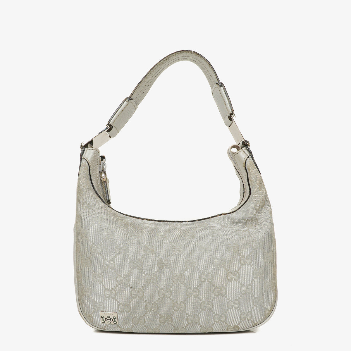 Gucci Silver Metallic Canvas Hobo Bag