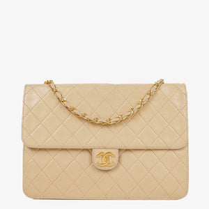Chanel Medium Classic Single Flap Bag Beige Quilted Lambskin