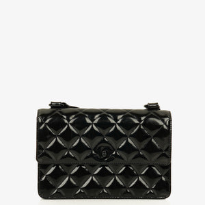 Chanel Small Single Black Quilted Patent Leather Flap Bag