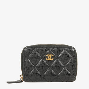 Chanel Black Caviar Leather Zip Wallet