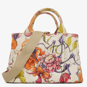 Prada Floral Canapa Logo Tote Bag