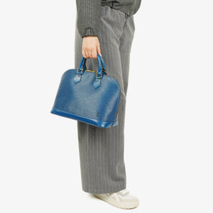 Borsa a mano Louis Vuitton Alma PM in pelle Epi blu