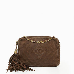 Chanel CC Camera Tassel Vintage Bag In Brown Quilted Suede