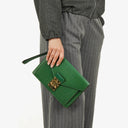 Pochette Sellier Dragonne Louis Vuitton en cuir Epi vert