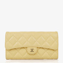 Chanel Quillted Caviar Yellow Leather Flap Wallet