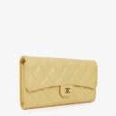 Chanel Quillted Caviar Yellow Leather Flap Wallet