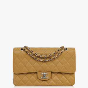 Chanel Medium Classic Vintage Double Flap Bag Beige Quilted Caviar Leather With Silver-Tone Hardware