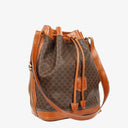 Celine Vintage Macadam Triomphe Brown Drawstring Bucket Bag