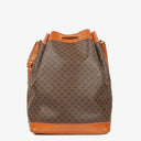 Celine Vintage Macadam Triomphe Brown Drawstring Bucket Bag