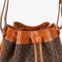 Celine Vintage Macadam Triomphe Brown Drawstring Bucket Bag