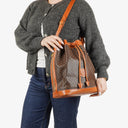 Celine Vintage Macadam Triomphe Brown Drawstring Bucket Bag