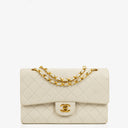 Chanel Medium Classic Vintage Double Flap Bag In White Quilted Lambskin And 24K Gold-Plated Hardware