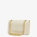 Chanel Medium Classic Vintage Double Flap Bag In White Quilted Lambskin And 24K Gold-Plated Hardware