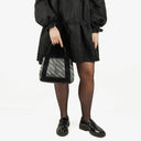 Balenciaga Cotton Navy Canvas Calfskin Logo Print Cabas XS