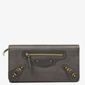 Balenciaga Grey Lambskin Leather Bi-Fold Long Continental Wallet
