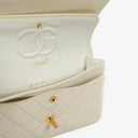 Chanel Medium Classic Vintage Double Flap Bag In White Quilted Lambskin And 24K Gold-Plated Hardware
