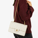 Chanel Medium Classic Vintage Double Flap Bag In White Quilted Lambskin And 24K Gold-Plated Hardware
