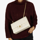 Chanel Medium Classic Vintage Double Flap Bag In White Quilted Lambskin And 24K Gold-Plated Hardware