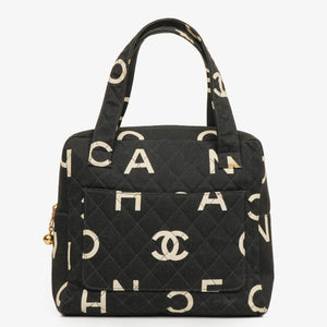 Chanel Black/White Logo Print Tote Bag
