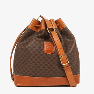 Celine Vintage Macadam Triomphe Drawstring Bucket Bag