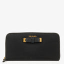 Prada Black Nylon Bow Zip-Around Long Wallet