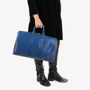 Louis Vuitton Keepall 45 Blue EPI Leather Travel Bag
