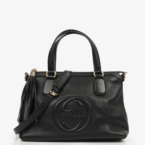 Gucci Black Pebbled Leather Soho Tassel Top Handle Bag