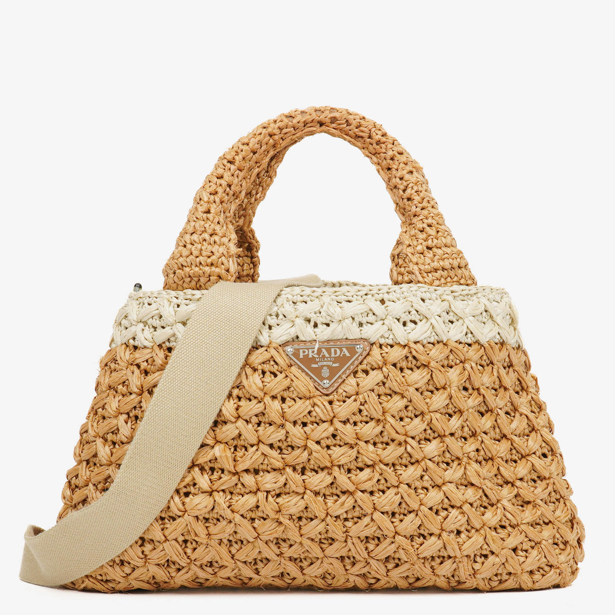 Prada Convertible Open Woven Raffia Tote Bag