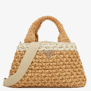 Prada Convertible Open Woven Raffia Tote Bag