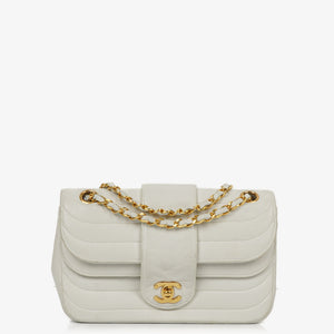 Chanel White Horizontal Quilted Small Double Flap Bag With 24K Gold-Plated Hardware
